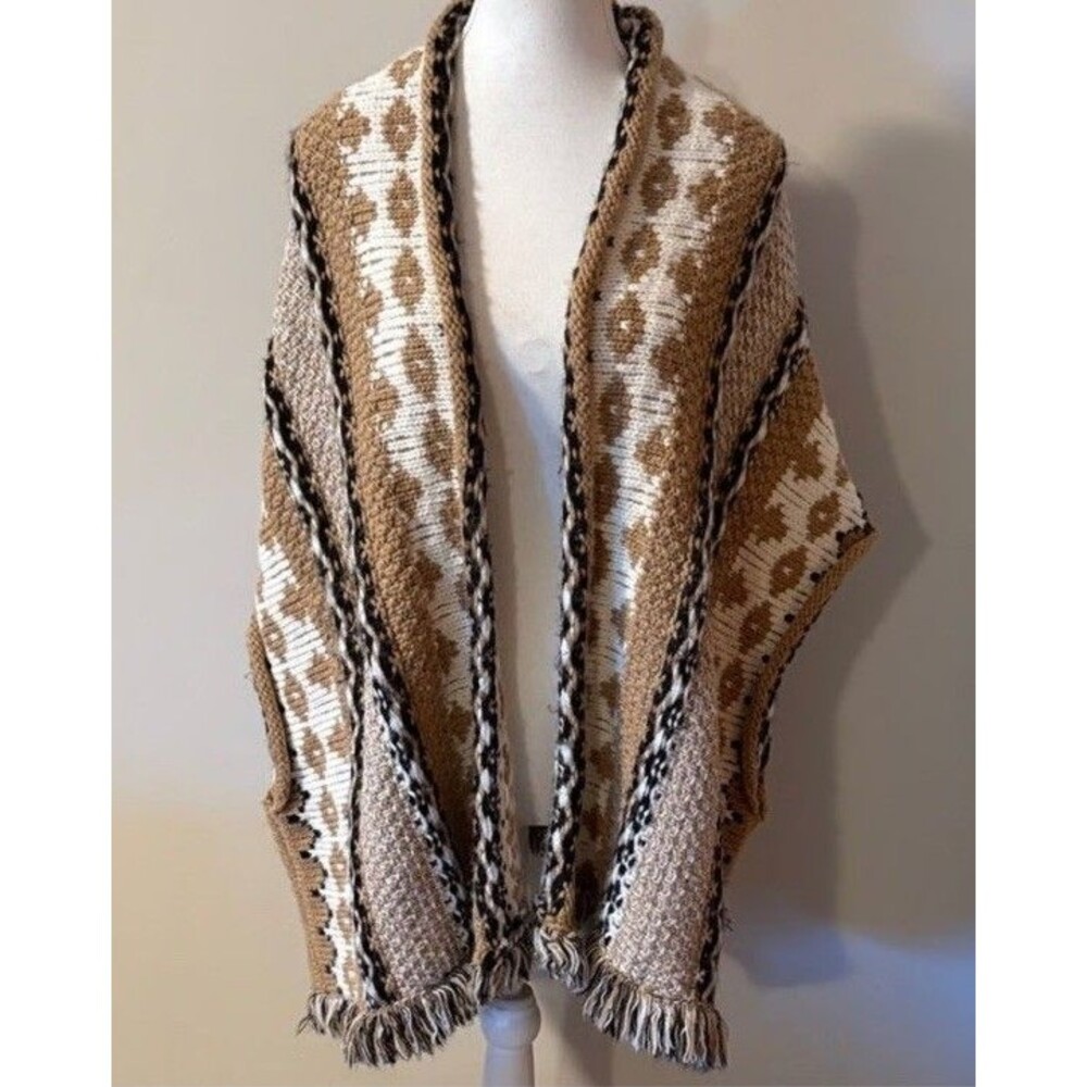 Cocogio Wool Alpaca Boho Nubby Knit Poncho Cape One Size Fits All Read Descrip!